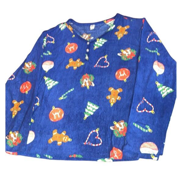 Christmas Holiday Pajama Set Large Gingerbread Ornament Tree Lounge Top Bottom - Picture 4 of 13